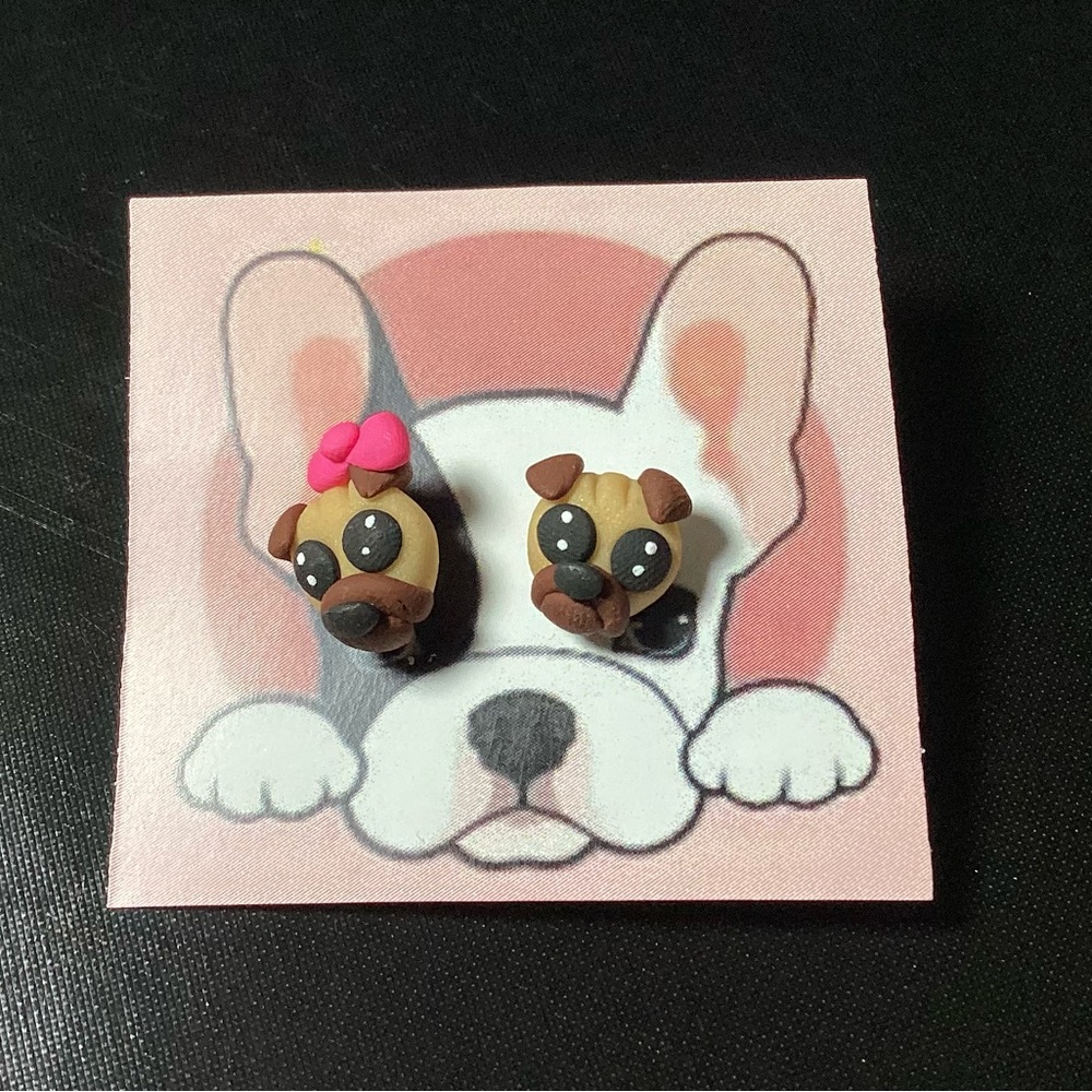 Pink and Brown French Bulldog Earrings